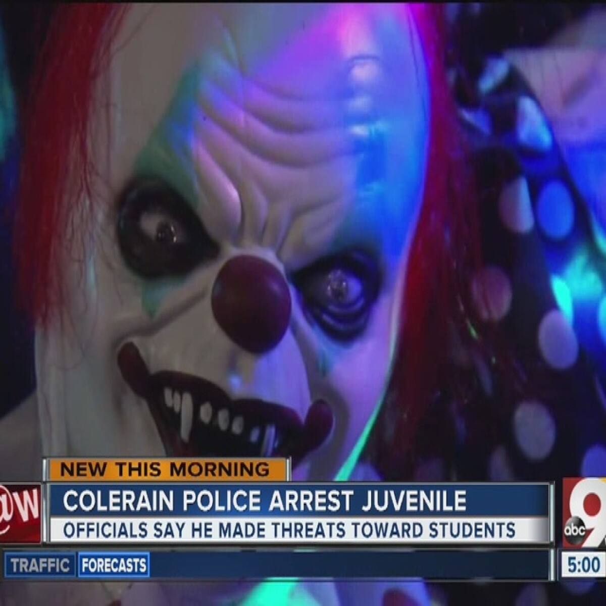 Local television report about a clown-related juvenile arrest